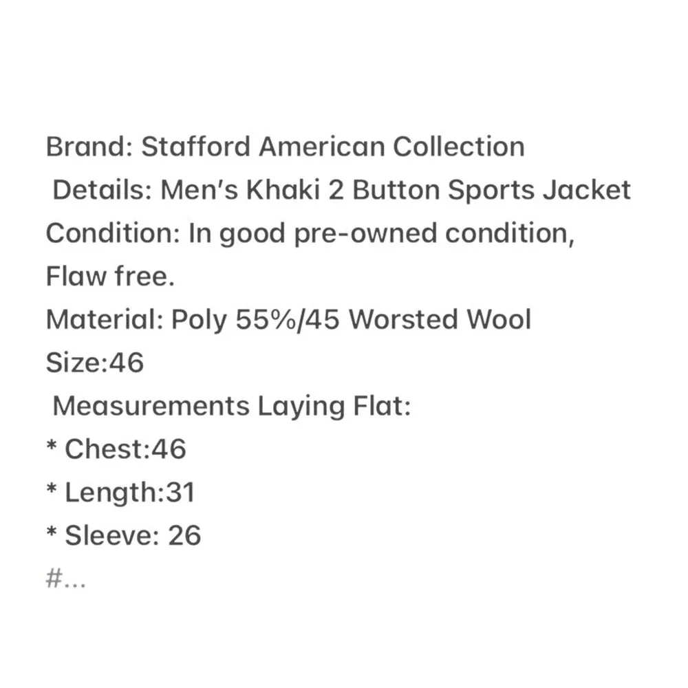 Stafford American Collection Mens Beige Gold Button Worsted Wool Sport Coat 46R